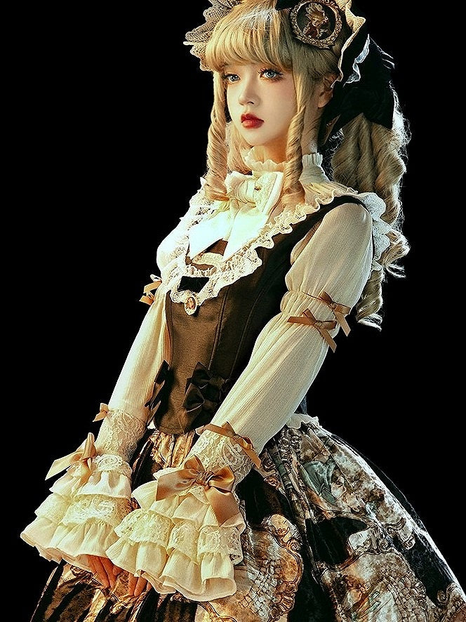 Back Lolita And Trim Up Top Bow Lace- With Black Details Lace