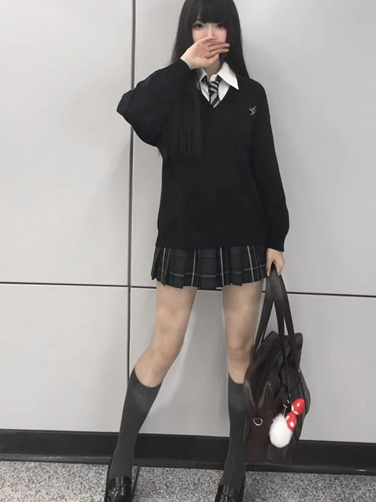 Blue/Black/Gray/White V-neck Embroidery Sweater Letter