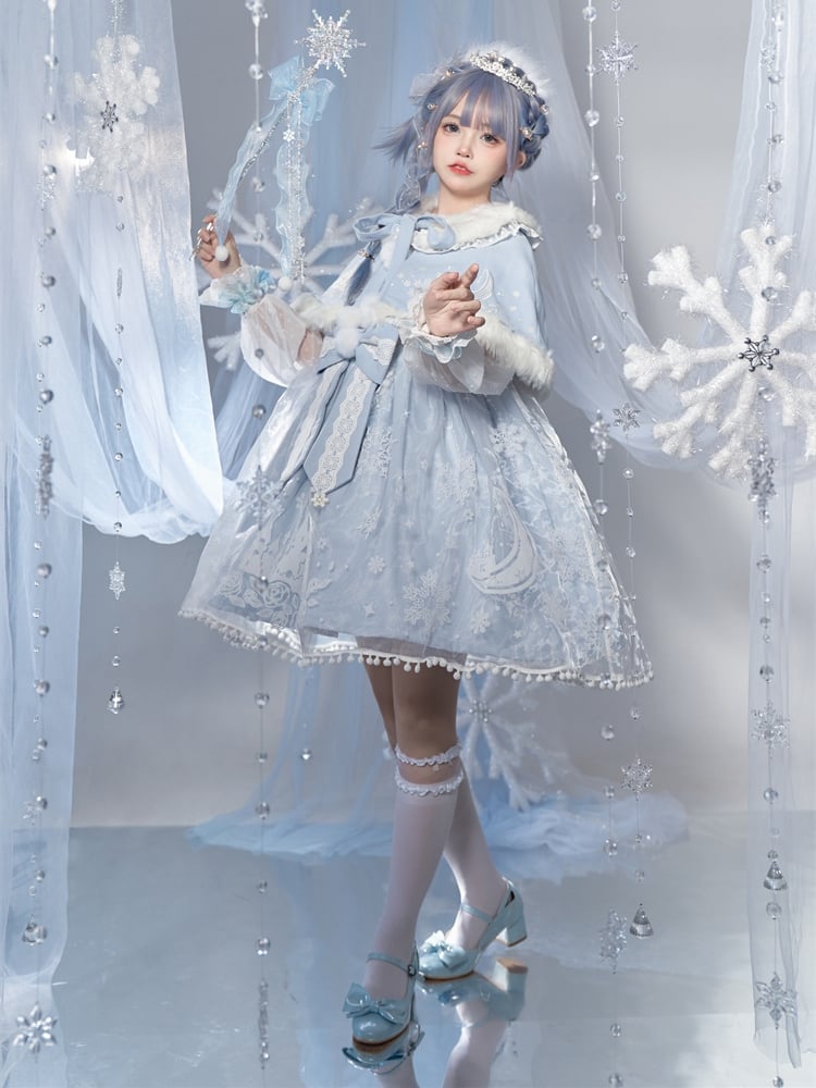 Set Overlay Purple Castle Print Trim Moon Cape Snow with Skirt Plush Light Lace Dress Lolita Jumper