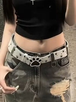 Y2K White Cat Paw Print Belt