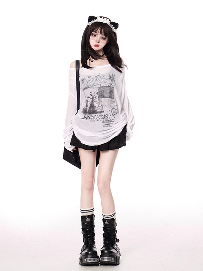 ブラック ドローストリングウエスト ミニティアードスカート