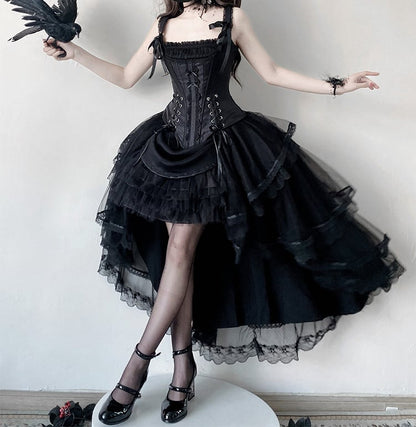 Tulle Top High-low Skirt Boned Lolita + Corset Black Layered Kuro