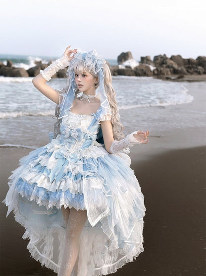 Blue Swan Feather Accented Lolita JSK Dress Set - Felinae Cookie