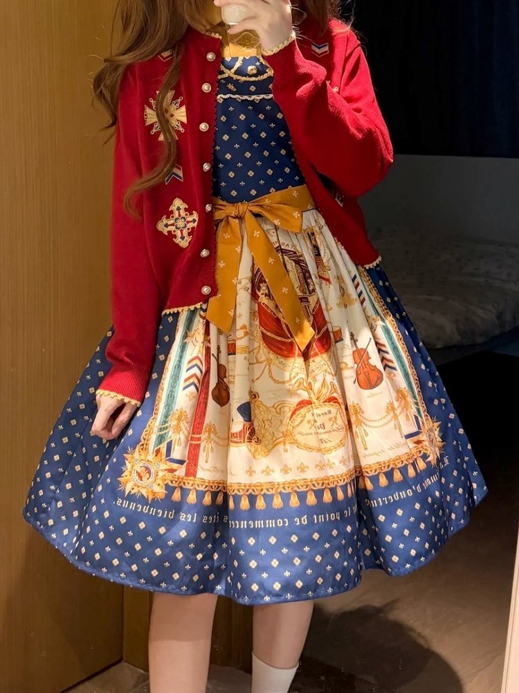 Red Embroidered Pattern Elegant Lolita Knit Cardigan - Crucis Universal Tailor Company