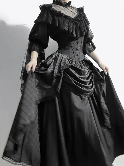 All Black Aristocrat  Gothic Edward Neck / V-neck Top