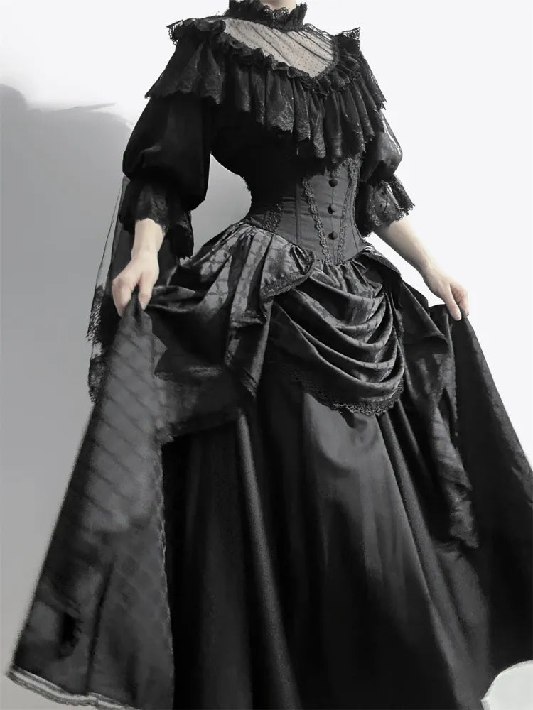 Black Boned Corset Waist Skirt High Waist Aristocrat Gothic Lolita Skirt