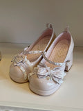 Nude Lolita Lace - Trim Pink Sweet High Block Heels