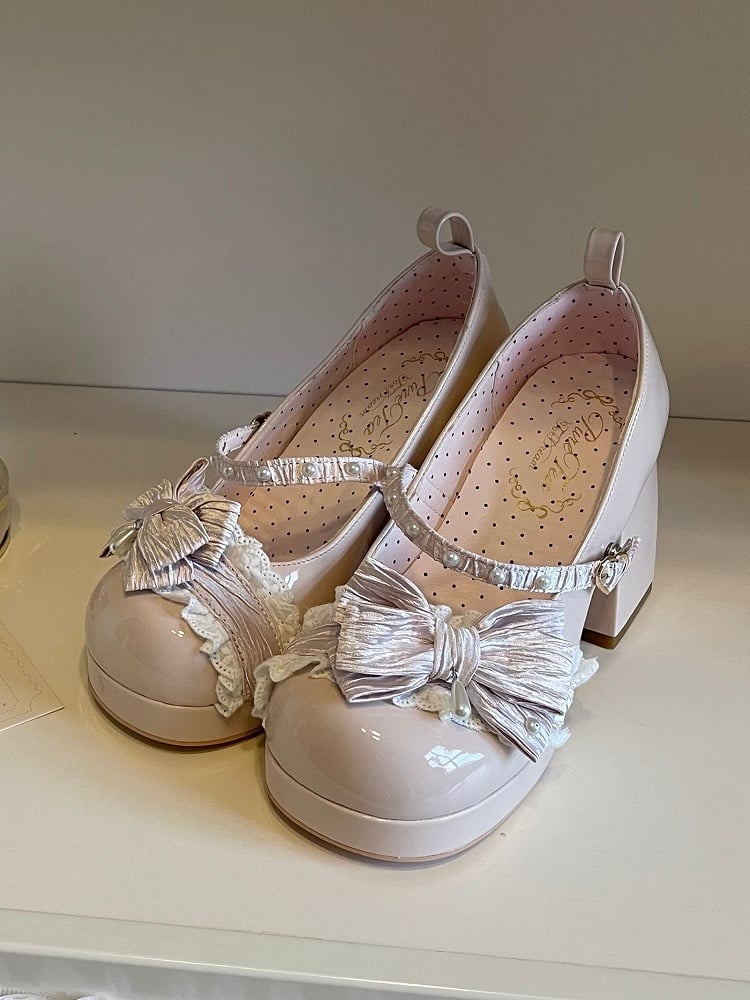 Nude Lolita Spitze - Besatz Pink Süße High Block Heels