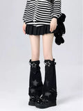 Leather Warmers Buckle Black/White Y2K Pattern Leg Star Design