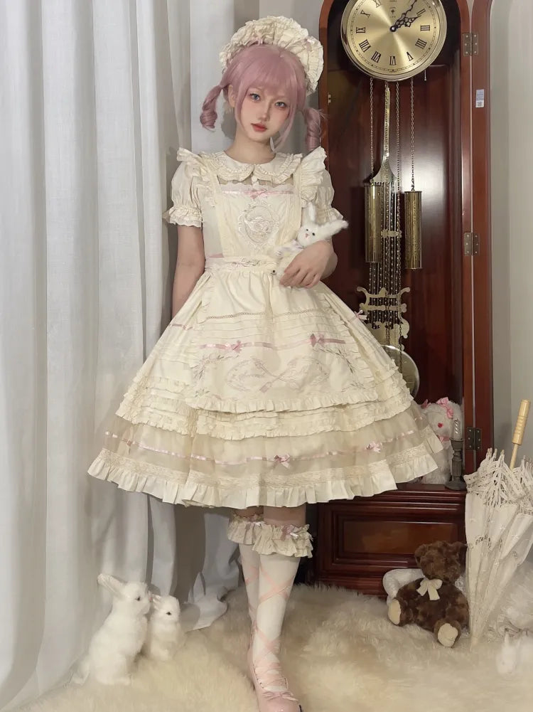 Lolita Pink Beige Peter Kleid Baumwolle Schleife und Kragen Akzente Pan