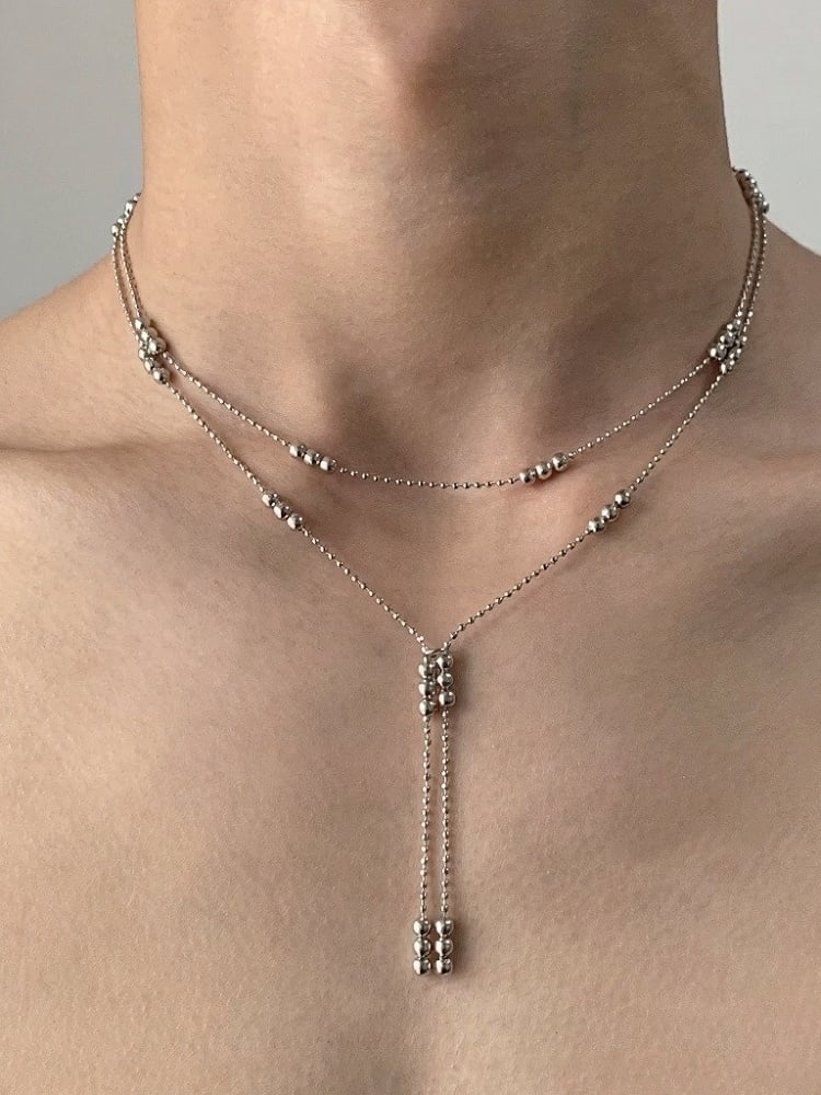 Silver Minimalist Double Beaded Layer Necklace - YSHXS