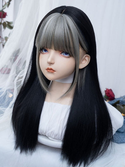 ブラック 65cm アンダーバスト丈 ストレートウィッグ シルバー フルバング