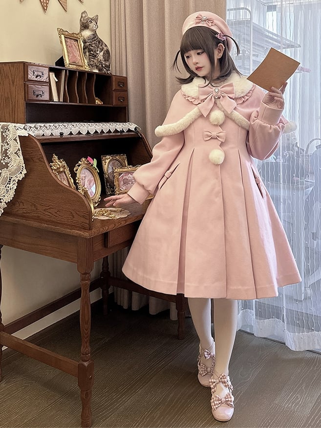 Pan Long Peter Plush with Elegant Jirai Kei Collar and Detachable Cape Coat Pink