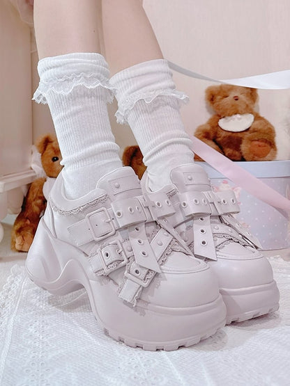 Jirai with Pink Kei Platforms Delicate in Lace PU Edging