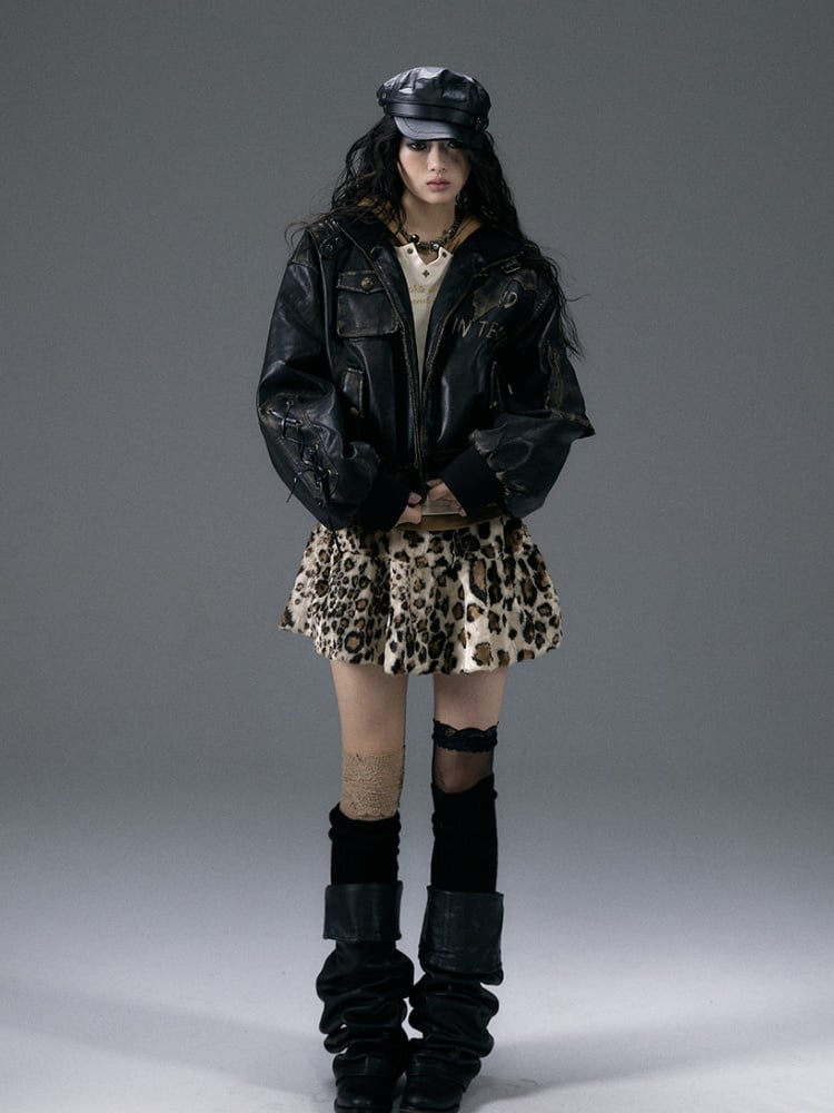 クロスアップリケ ブラック パンク ジャケット レースアップ ディテール スリーブ