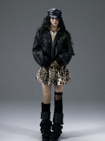クロスアップリケ ブラック パンク ジャケット レースアップ ディテール スリーブ