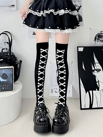 3 Colors Stockings Thigh-High Cross-Bones -