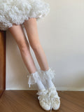 Lolita Star White/Black Trim Mesh Calf Pattern Sockswith Bow Decoration