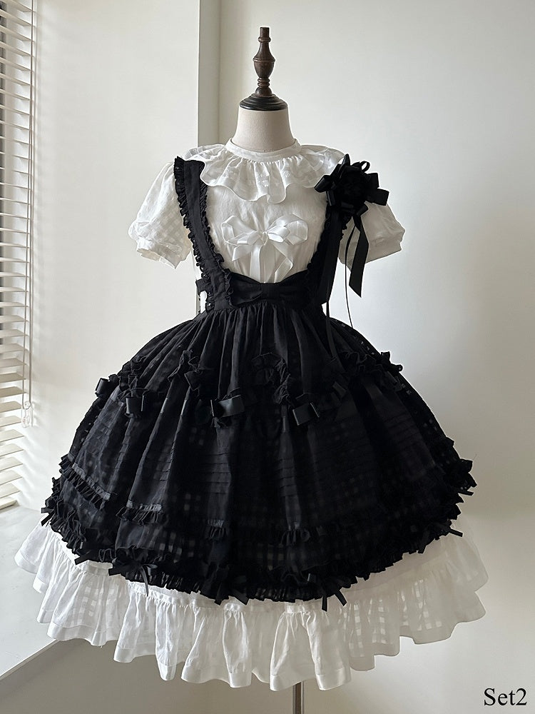 Dark Checkered Multi-Tier Bow Lolita Jumperdress
