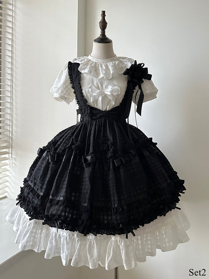 Dark Checkered Multi-Tier Bow Lolita Jumperdress