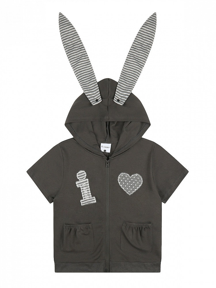 Zip-Up Hooded Crop Top with Removable Striped Bunny Ears, Heart & Letter Patches - Languid Park