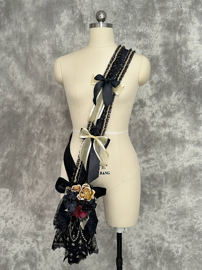 Black Ribbon Gold Bows Flowers Decorated and