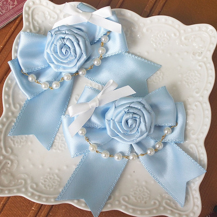 Chain Details Rosette Beaded Bowknot Blue/Pink Design Hairclips