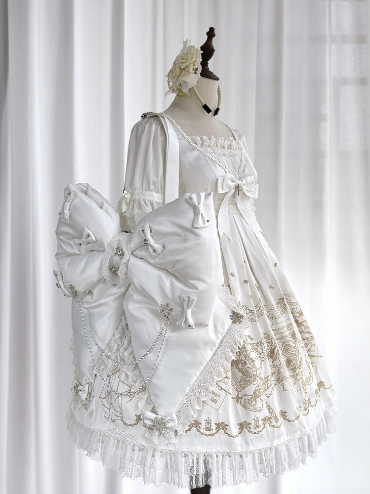 Backpack Snowflakes Adorned Bead Bow Chain with and Big White