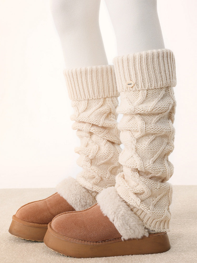 Knit 5 One-Side Cable Warmers Leg Accent Button Colors