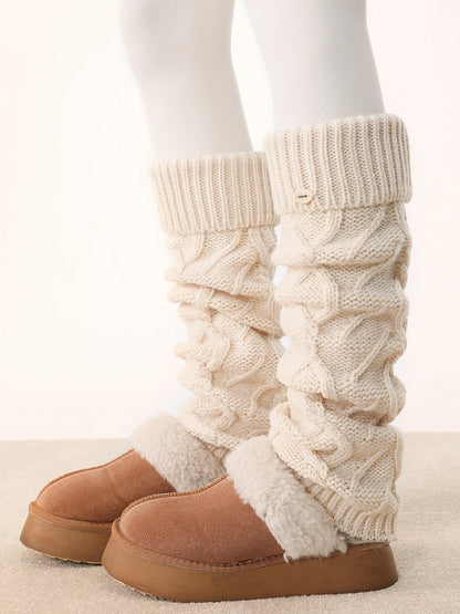 Knit 5 One-Side Cable Warmers Leg Accent Button Colors