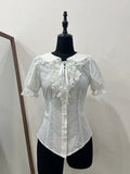 White Collar Peter Pan Blouse Lace with Lolita Detailing