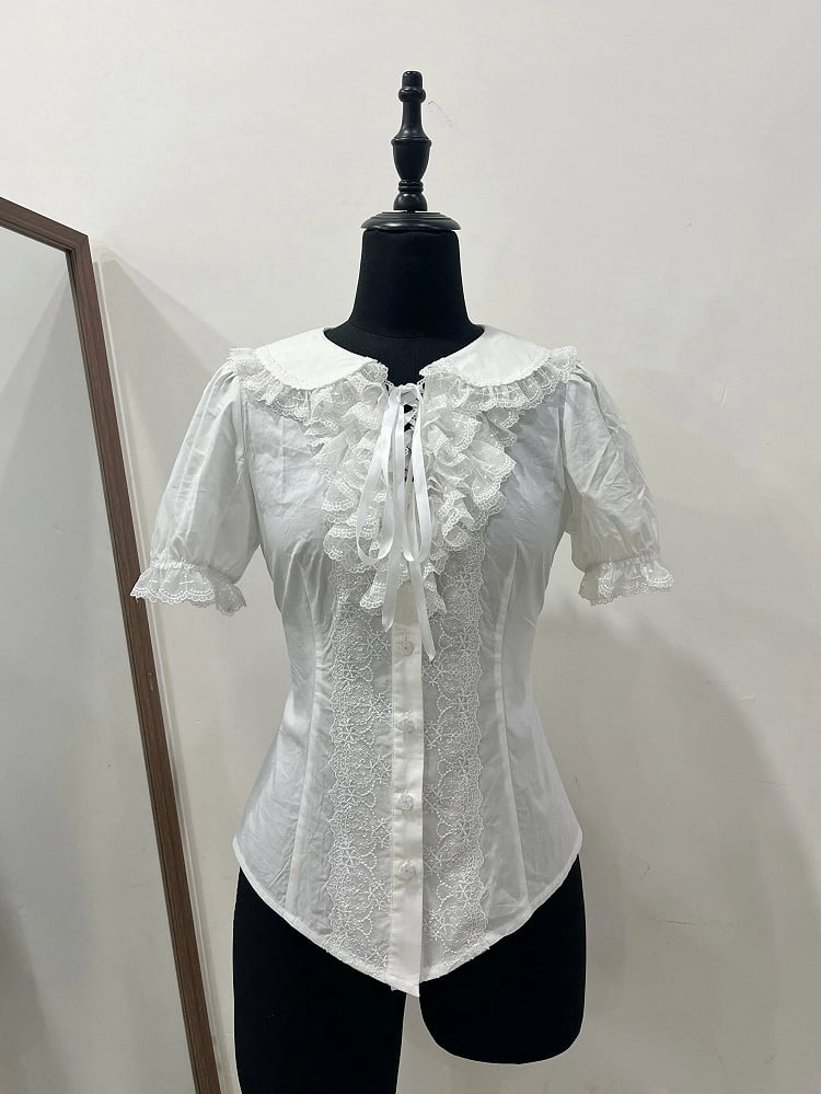 Chemisier Peter Pan à col blanc, dentelle avec détails Lolita