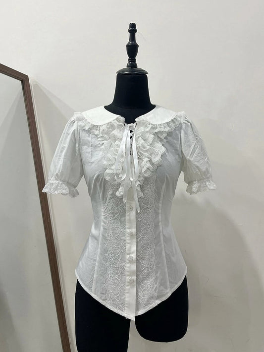 White Collar Peter Pan Blouse Lace with Lolita Detailing