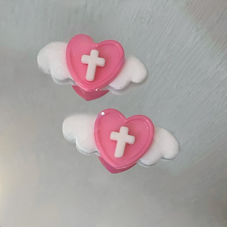 Yami Kawaii Heart Wing Cross Hairclips