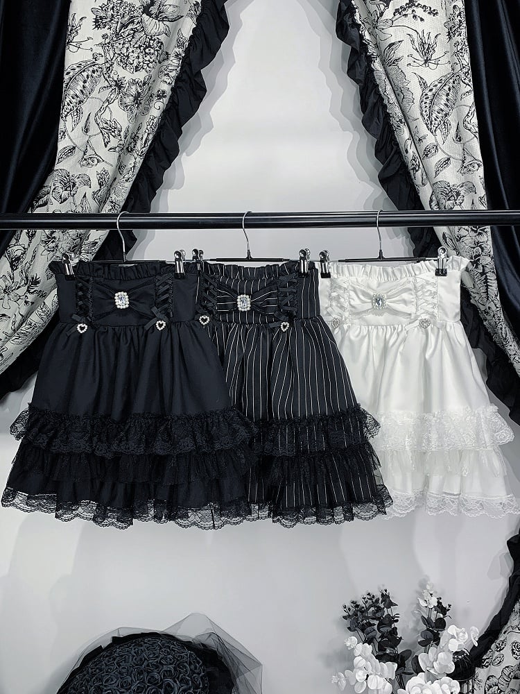Bow Colors 3 Trim Kei Rhinestone with Decor Jirai Lace Skirt