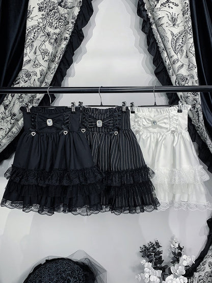 Bow Colors 3 Trim Kei Rhinestone with Decor Jirai Lace Skirt