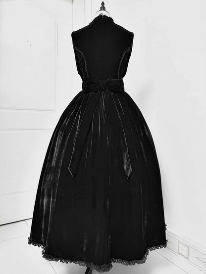 Dress Sleeves Lolita Mesh Gothic with Long Black Heart Neckline Illusion Velvet