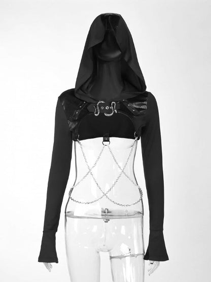 Strap Crossed Black Chains Hooded Shrug Punk with Snake Halloween