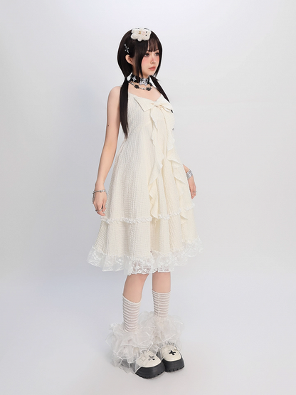 Big Bow Ausschnitt Spitzenrock Apricot Cami Kleid Trim Bubble