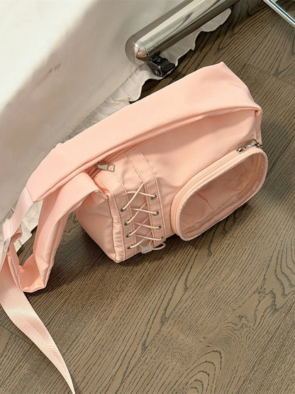 Transparent Pocket Ita Bag with Wide Straps