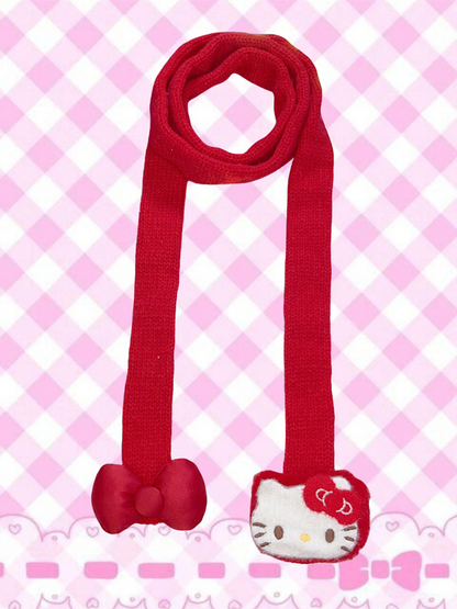 Rot/Pinker Strickschal im Y2K-Kätzchen-Design