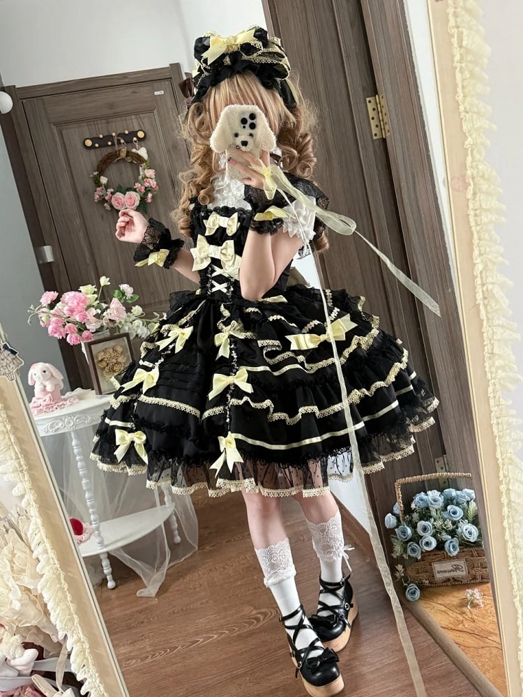 Princess Skirt Yellow Black Jumper Lolita Bow and Sweet Accents