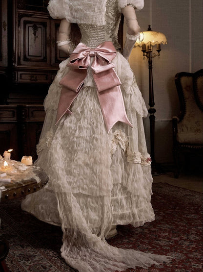 Detachable Train Bow Cream Vintage Big with Pink