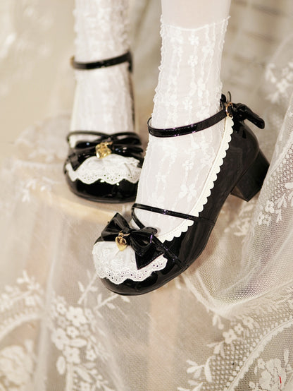 ロリータチャームレースボウデザインハートブラックトップトリムクリスクロス