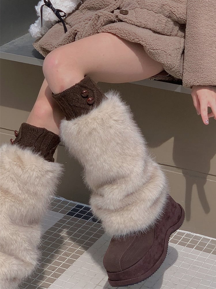 White/Beige/Black/Light Camel Plush Leg Warmers