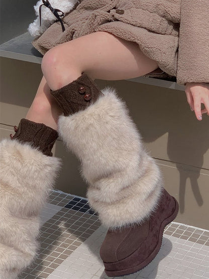 White/Beige/Black/Light Camel Plush Leg Warmers