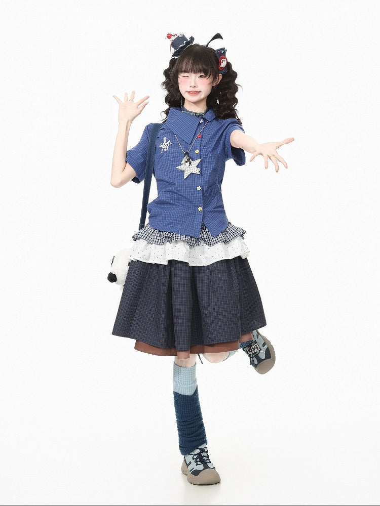 Dark Blue Asymmetric Shirt with Star Necklace - Languid Park