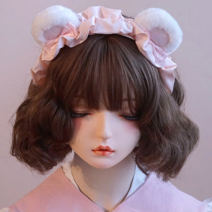 リボン付き耳付きクマのディテール ピンク/パープル KC