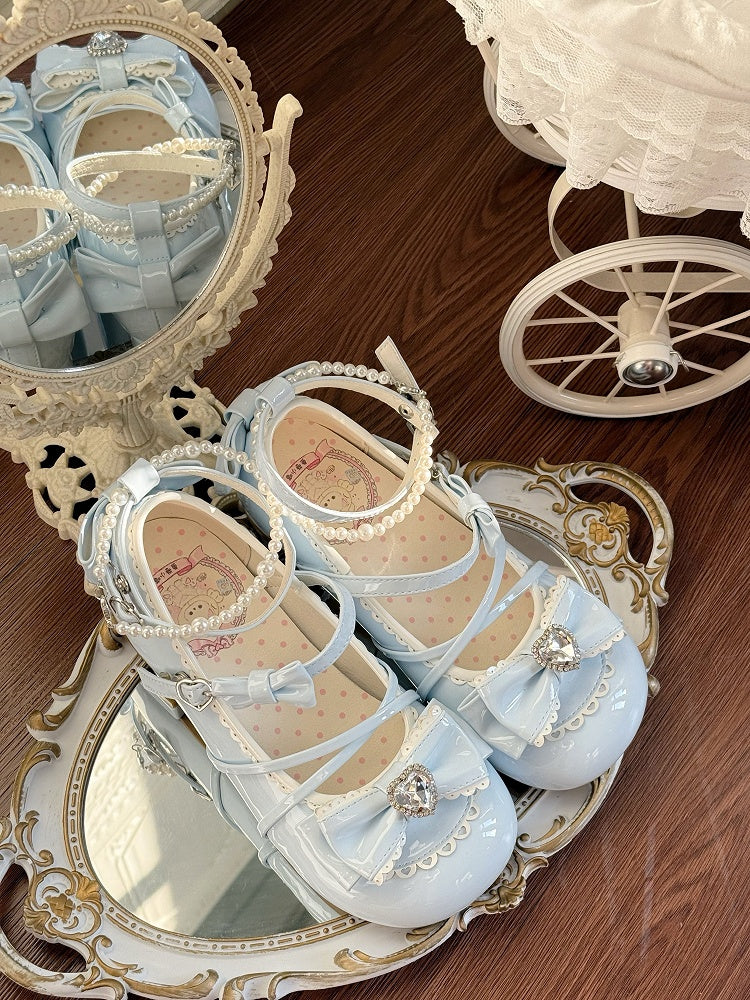 Beaded Crisscross Mary Ankle Straps Blue Sweet Lolita with Strap Janes