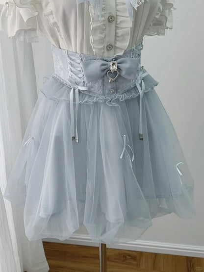 Blue Bubble Skirt with Detachable Rhinestone Bow - Ekomi